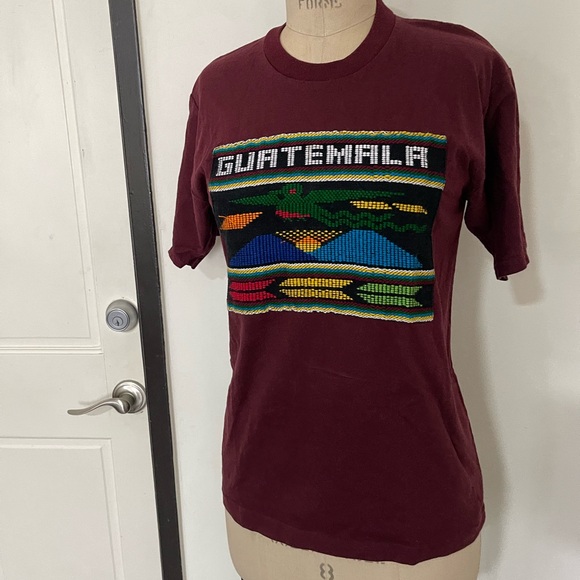 GUATEMALA Embroidered Shirt Travel Rust Small Unisex - Picture 4 of 6